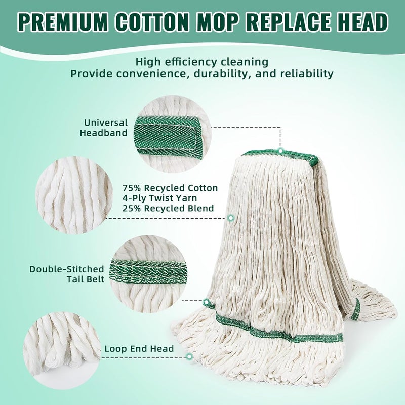 kCarpoly 20oz Commercial Cleaning Mop Head Replacements- 6 Pack Heavy Duty Industrial Cotton Looped End String Cleaning Mop Head Refills,Used for Home,Garage,Office and Kitchen,White Mop Refills - Image 2