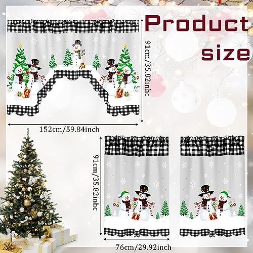 Frienda 3 Pieces Christmas Kitchen Curtains Window Curtains and Valance Set Snowman Christmas Tree White and Black Buffalo Plaid Swag for Bedroom Living Room 60 x 36 Valance 36 x 30 Tiers - Image 3