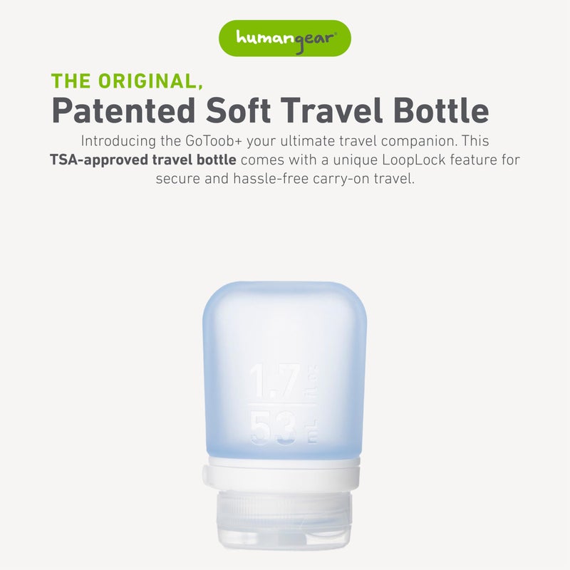 humangear GoToob+ (Small) | Refillable Silicone Travel Bottle | Locking Lid | Food-Safe Material | Blue, Small (1.7 fl.oz; 53ml) - Image 2