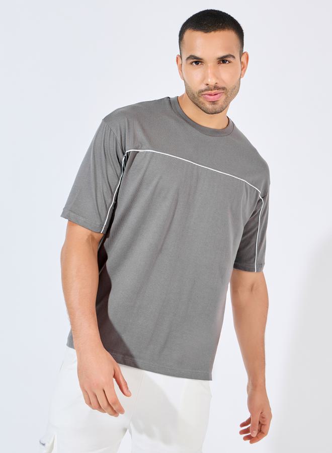 Styli Contrast Seam Piping Detail Oversized T-Shirt - Image 1