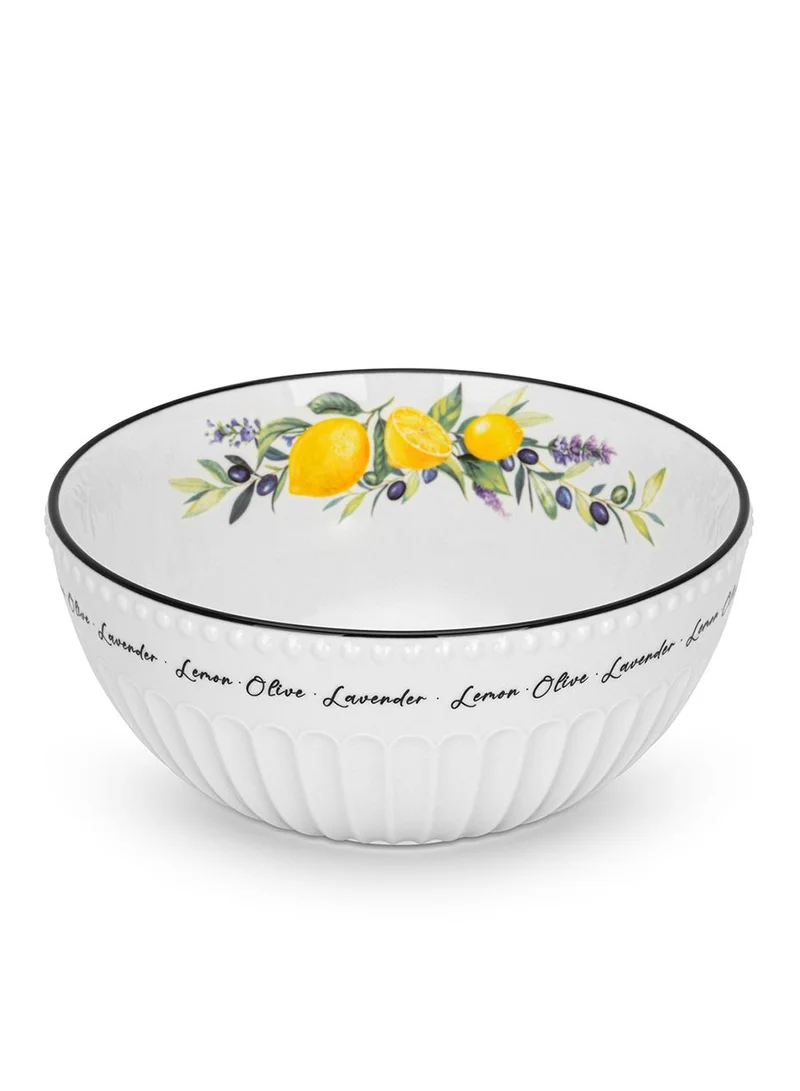 Fissman Salad Bowl 20cm Lemon Provence, For Cereal Aleksa Series Porcelain White, Salad, Pasta, Soup, Dessert, Serving of Rice - Dishwasher Safe