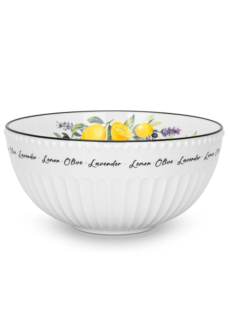 Fissman Salad Bowl 20cm Lemon Provence, For Cereal Aleksa Series Porcelain White, Salad, Pasta, Soup, Dessert, Serving of Rice - Dishwasher Safe