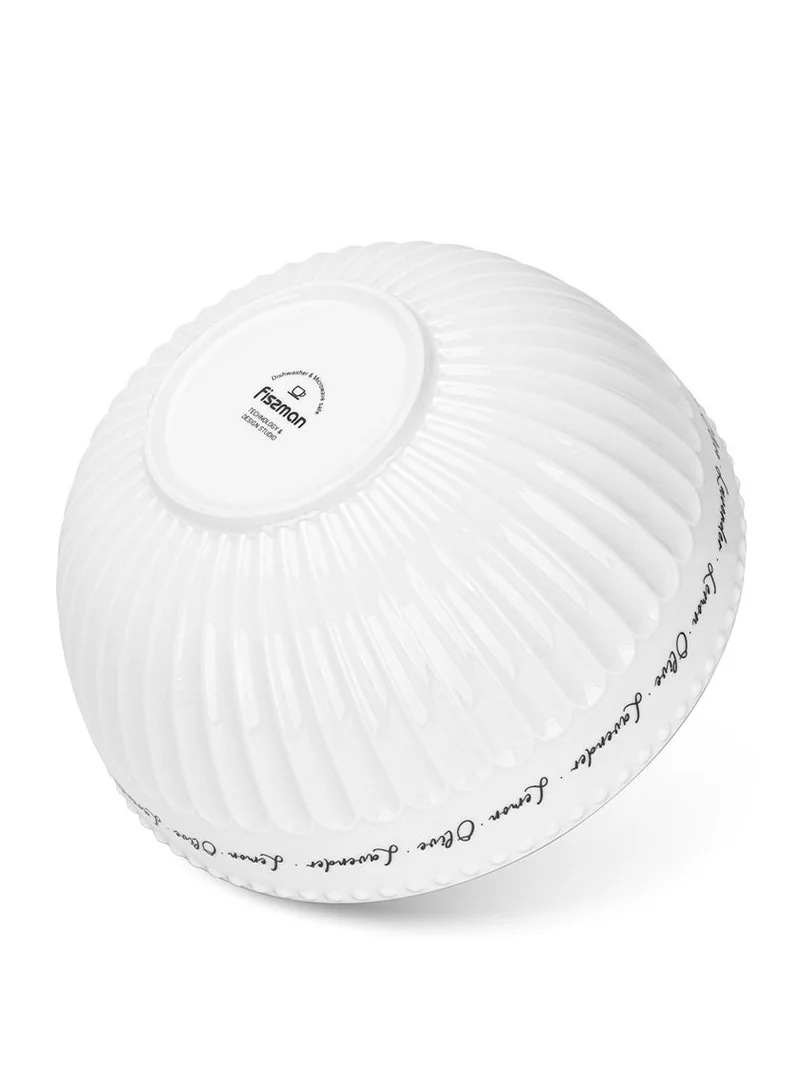 Fissman  Salad Bowl 20cm Lemon Provence, For Cereal Aleksa Series Porcelain White, Salad, Pasta, Soup, Dessert, Serving of Rice - Dishwasher Safe  | Best Price UAE