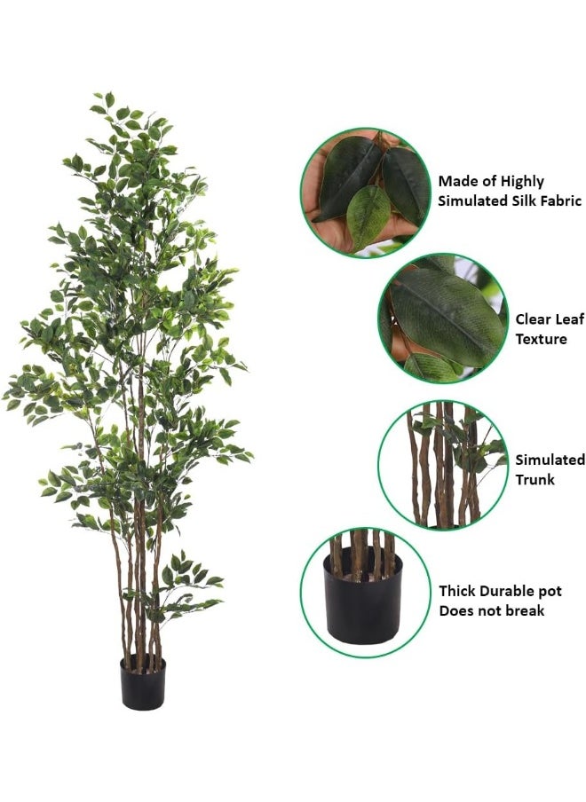 Yatai - YATAI Decor Nearly Natural Artificial Ficus Plant Lush Green Leaves Artificial Plants with Base, Maintenance-Free, UV-Resistant Fake Plants, Durable & Lifelike Indoor Plants for Home (250 Cm) - Image 1