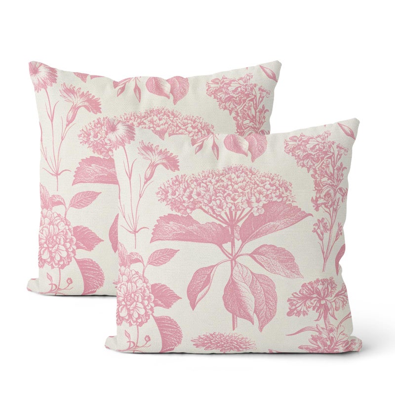 DAFENA Pink Pillow Covers 18x18 Inch 2 Pcs Boho Vintage Floral Decor Throw Pillows Hydrangea Flower Seasonal Outdoor Farmhouse Neutral Accent Decoration Pillowcase Linen Cushion Cover for Sofa - Image 2
