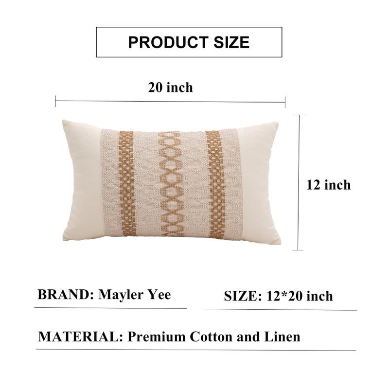 Mayler Yee Lumbar Throw Covers تغطي 12 × 20 بوصة 1pc لـ Farmhouse Room Cotton & Burlap Covered Moded Proged Boho Covers (Beige & Brown Triple Striple) - Image 3
