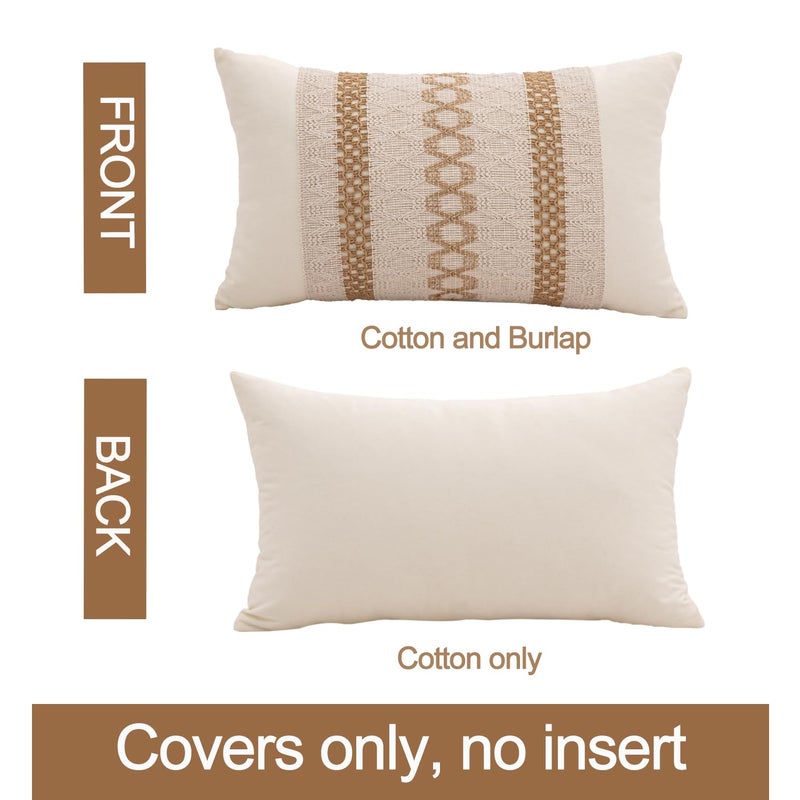 Mayler Yee Lumbar Throw Covers تغطي 12 × 20 بوصة 1pc لـ Farmhouse Room Cotton & Burlap Covered Moded Proged Boho Covers (Beige & Brown Triple Striple) - Image 2