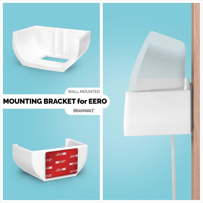 براينوافز حامل حائط بدون براغي لشبكة Eero Mesh WiFi (غير متوافق مع Eero 6/Pro 6/Beacon)، حامل لاصق VHB، سهل التركيب، لا حاجة لأدوات، لا فوضى، لا حفر، حامل لاصق قوي، أبيض من Brainwavz - Image 2
