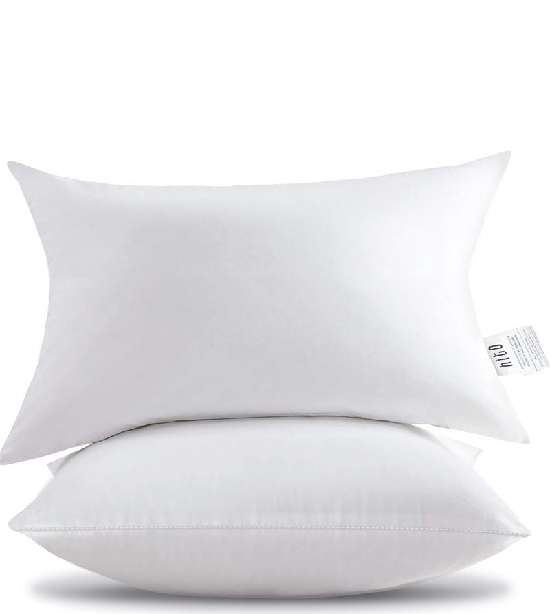 HITO 12x20 Pillow Inserts (Set of 2)- 100% Cotton Covering Down Alternative Throw Pillows White for Couch Bed Sofa - Image 1