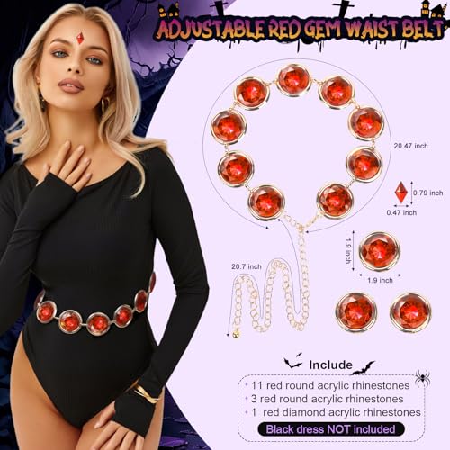 REECHO Raven Costume for Women Halloween Cosplay, Purple Hooded Cape Cloak Red Stones Waist Belt, Costumes Props, Eye Mask - Image 5