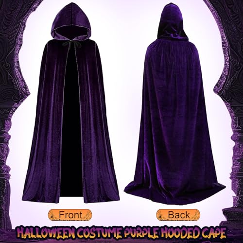 REECHO Raven Costume for Women Halloween Cosplay, Purple Hooded Cape Cloak Red Stones Waist Belt, Costumes Props, Eye Mask - Image 3