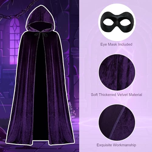 REECHO Raven Costume for Women Halloween Cosplay, Purple Hooded Cape Cloak Red Stones Waist Belt, Costumes Props, Eye Mask - Image 4