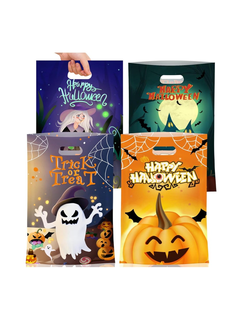 50 Pcs Halloween Goodie Bags with Handles - Happy Halloween Treat Bags, Trick or Treat Gift Bag Bulk, Plastic Helloween Tote Candy Goody Favor Bags for Kids Helloween Party Decorations Favors Supplies - Image 1