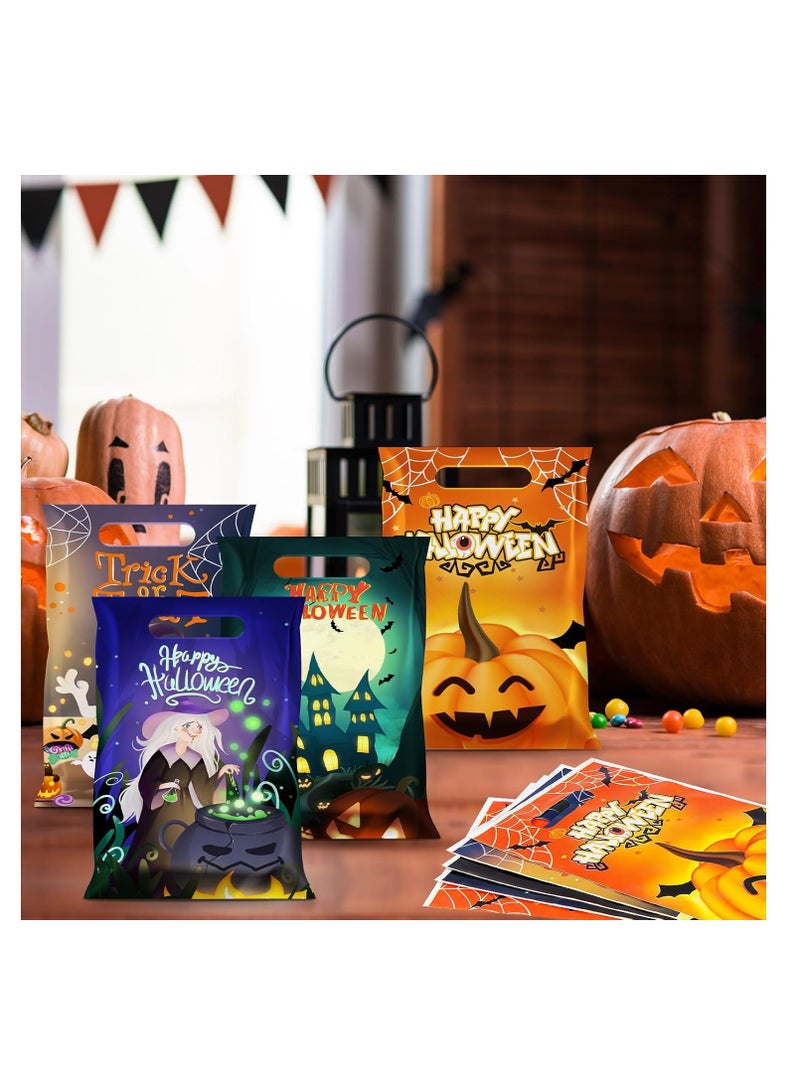 50 Pcs Halloween Goodie Bags with Handles - Happy Halloween Treat Bags, Trick or Treat Gift Bag Bulk, Plastic Helloween Tote Candy Goody Favor Bags for Kids Helloween Party Decorations Favors Supplies - Image 2