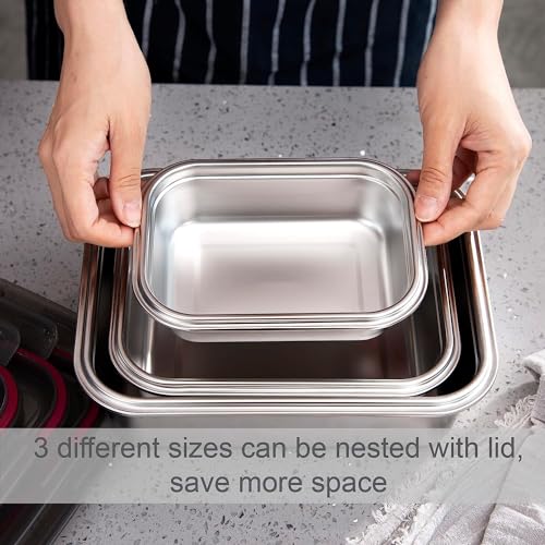 Celltone Fridge to Oven Microwave Safe Stainless Steel Reusable Food Storage Containers with Leak-Proof and Airtight Lids (Sqaure Set of 3) - Image 5