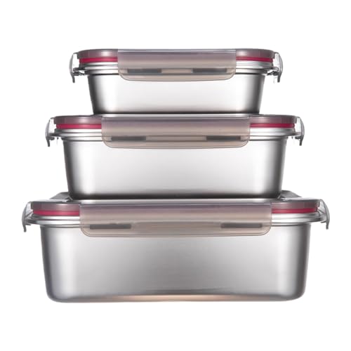Celltone Fridge to Oven Microwave Safe Stainless Steel Reusable Food Storage Containers with Leak-Proof and Airtight Lids (Sqaure Set of 3) - Image 1