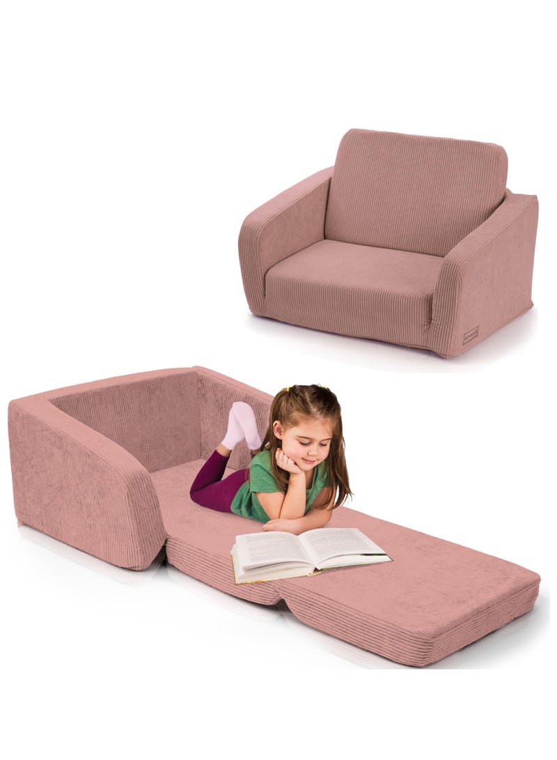 XICEN Kids Couch, 2-in-1 Fold Out Sofa Cum Bed, Baby Convertible Lounger, Folding Lounge Chair for Toddlers to Sleep and Play on, Machine-Washable, for Children's Rooms and and Nursery Rooms (Pink Color) - Image 1