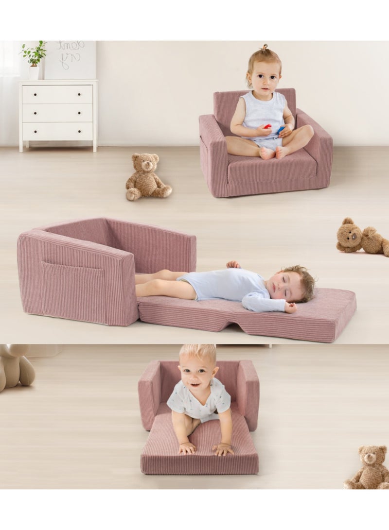 XICEN Kids Couch, 2-in-1 Fold Out Sofa Cum Bed, Baby Convertible Lounger, Folding Lounge Chair for Toddlers to Sleep and Play on, Machine-Washable, for Children's Rooms and and Nursery Rooms (Pink Color) - Image 2