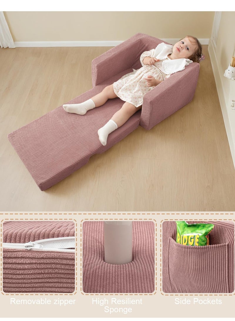 XICEN Kids Couch, 2-in-1 Fold Out Sofa Cum Bed, Baby Convertible Lounger, Folding Lounge Chair for Toddlers to Sleep and Play on, Machine-Washable, for Children's Rooms and and Nursery Rooms (Pink Color) - Image 3