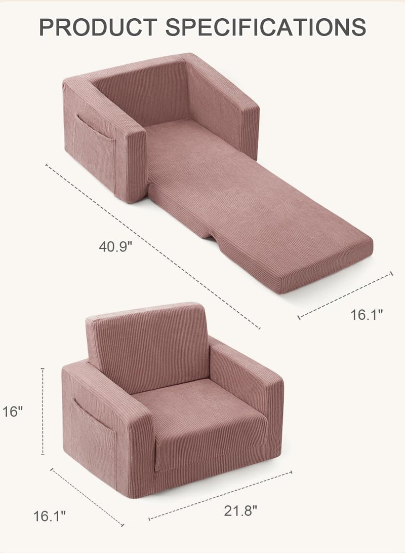 XICEN Kids Couch, 2-in-1 Fold Out Sofa Cum Bed, Baby Convertible Lounger, Folding Lounge Chair for Toddlers to Sleep and Play on, Machine-Washable, for Children's Rooms and and Nursery Rooms (Pink Color) - Image 5