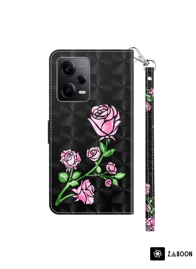 جرين تايجر حافظة هاتف جلدية مطلية ثلاثية الأبعاد عالمية لهاتف Xiaomi Redmi Note 12 Pro 5G (وردي)  - Image 3
