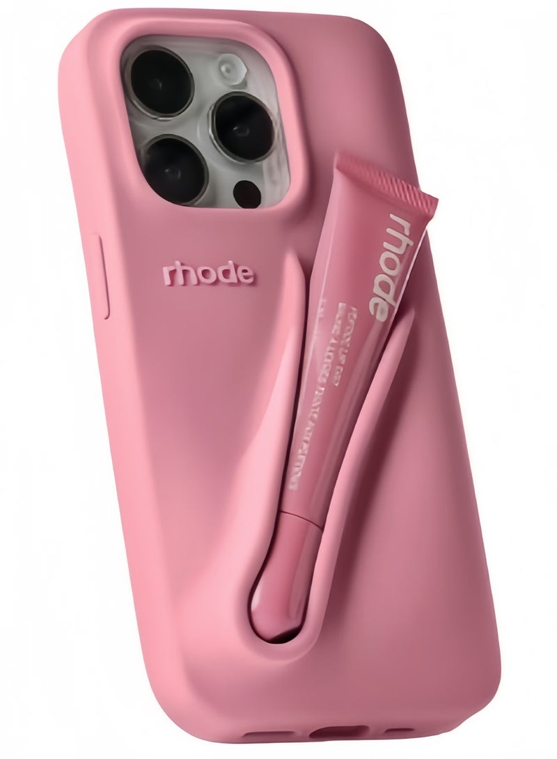 rhode Ribbon Silicone Lip Holder for Cell Phone, Lip Gloss Adhesive Sleeve for Phone, Lip Holder Stick-on Phone Case, Back Stick On Holder for iPhone Phones - Image 1