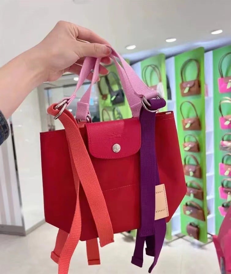 New Longxiang Bag Replay New Color-Blocked Nylon Woven Ribbon Canvas Bag Shoulder Crossbody Handbag - Image 1