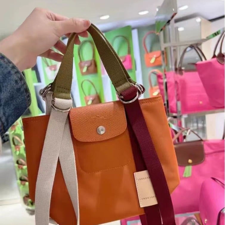 New Longxiang Bag Replay New Color-Blocked Nylon Woven Ribbon Canvas Bag Shoulder Crossbody Handbag - Image 4