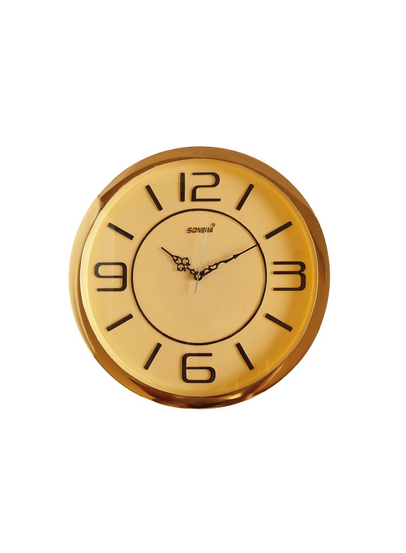 Modern Analog Latin Numerals Round Wall Clock Battery Saving Large Electric Coil Gold Color 37 x 37 cm
