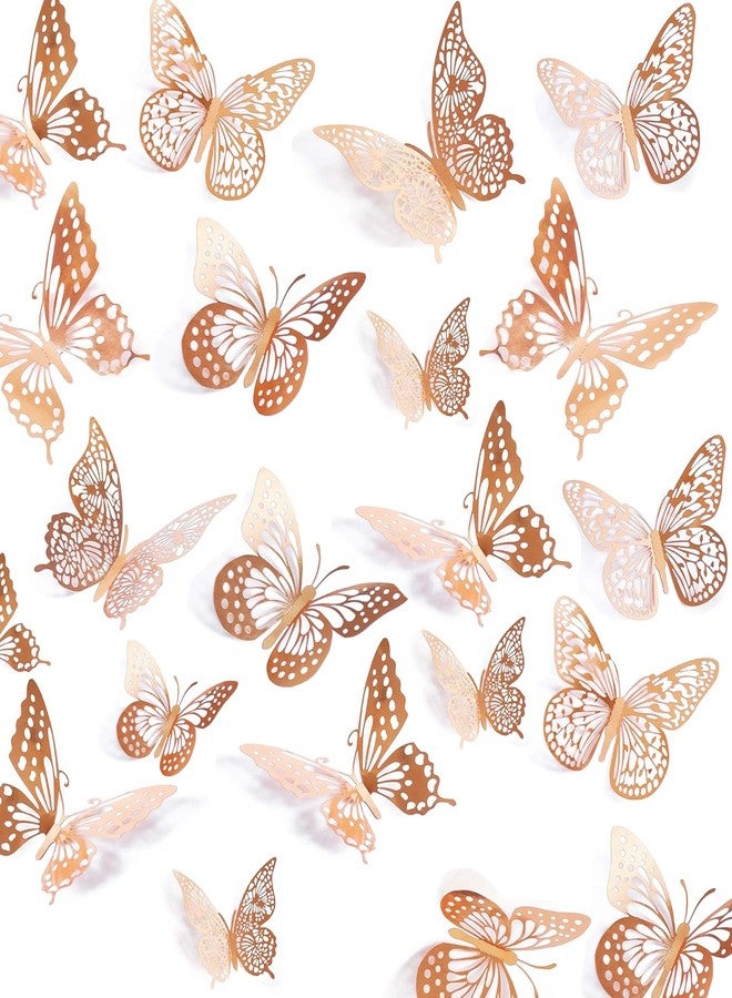 Seyal Copper 3D Butterfly Wall Decor – 48 Pcs Removable Butterfly Wall Stickers in 4 Styles and 3 Sizes for Birthday Parties, Home Wall Décor,Bedroom, Living Room, Wedding, Celebration and DIY Decoration - Image 1