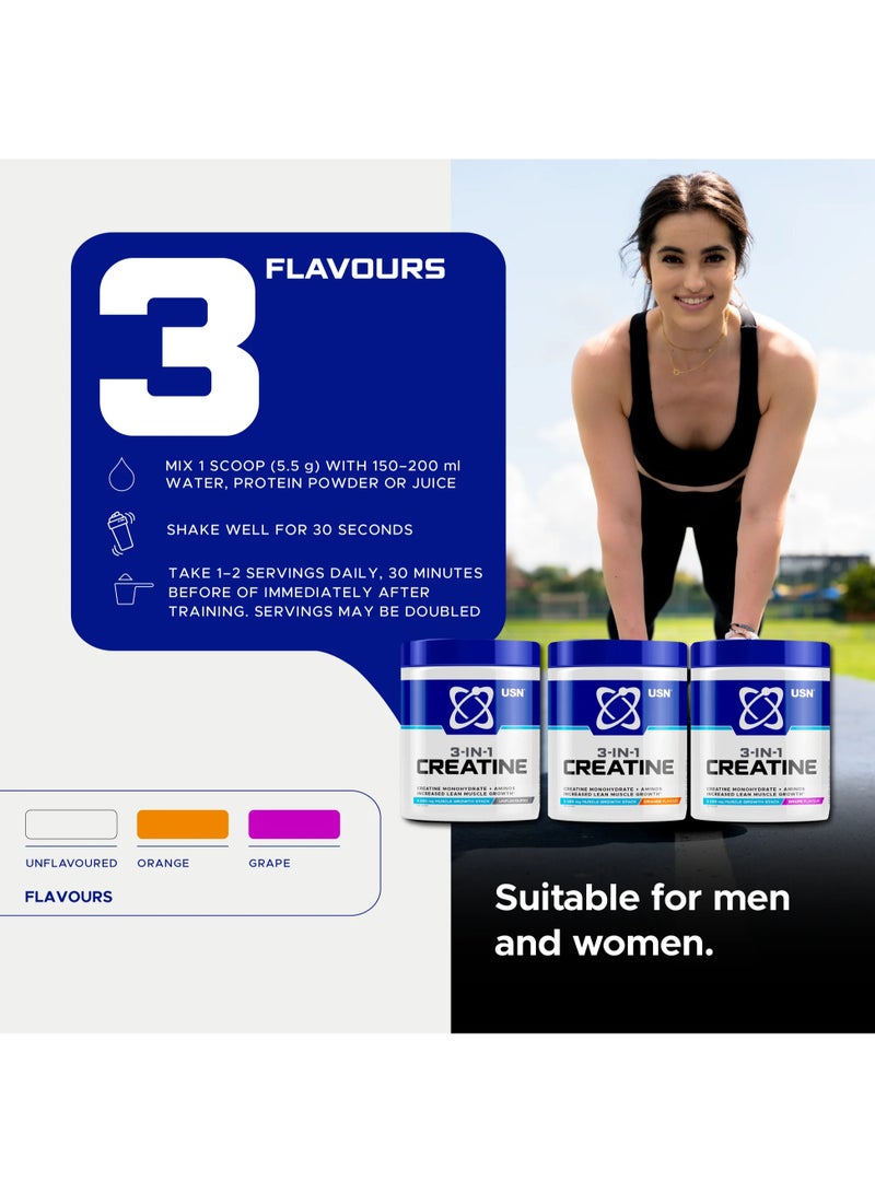 USN Supplements 3 in 1 Creatine + Aminos Unflavored 36 Servings 200g - Image 3