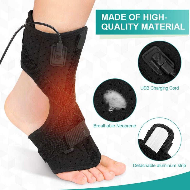 klarako Foot Heating Pad,Plantar Fasciitis Support Brace 1 Pair Compression Foot Sleeves Heated Therapy Night Splint Achilles Tendonitis for Arthritis Sprains Strains Heel Spur Torn Tendons - Image 2