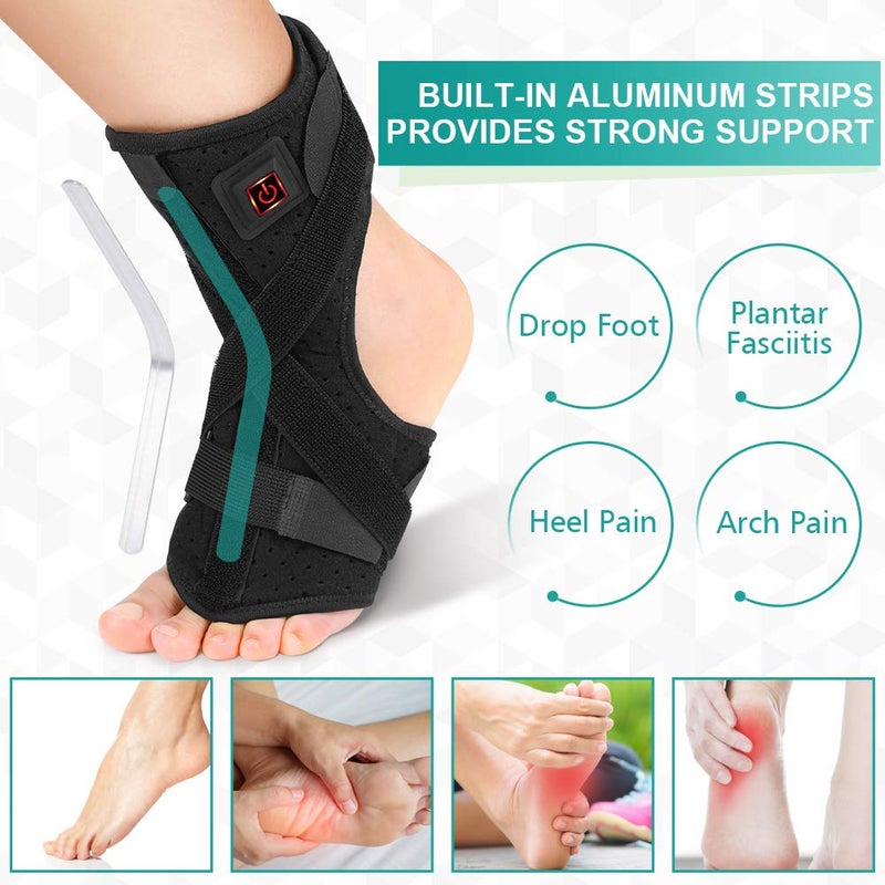 klarako Foot Heating Pad,Plantar Fasciitis Support Brace 1 Pair Compression Foot Sleeves Heated Therapy Night Splint Achilles Tendonitis for Arthritis Sprains Strains Heel Spur Torn Tendons - Image 3