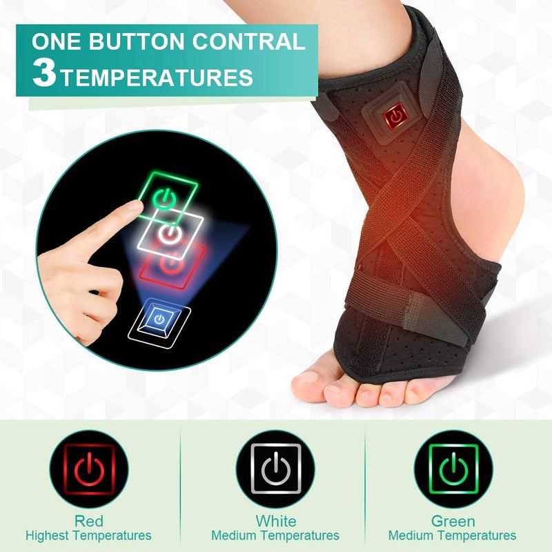 klarako Foot Heating Pad,Plantar Fasciitis Support Brace 1 Pair Compression Foot Sleeves Heated Therapy Night Splint Achilles Tendonitis for Arthritis Sprains Strains Heel Spur Torn Tendons - Image 1