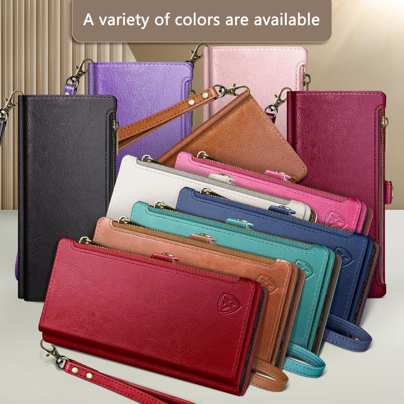 XcaseBar Compatible with Samsung Galaxy S25 Wallet case with Zipper Credit Card Holderã€RFID Blockingã€‘,Flip Folio Book PU Leather Phone case Shockproof Cover Women Men for Samsung S25 case Light Brown - Image 4