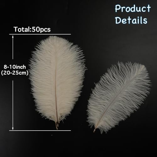Sowder 50pcs Natural 8-10inch(20-25cm) Ostrich Feathers Home Wedding Decoration(Ivory) - Image 3