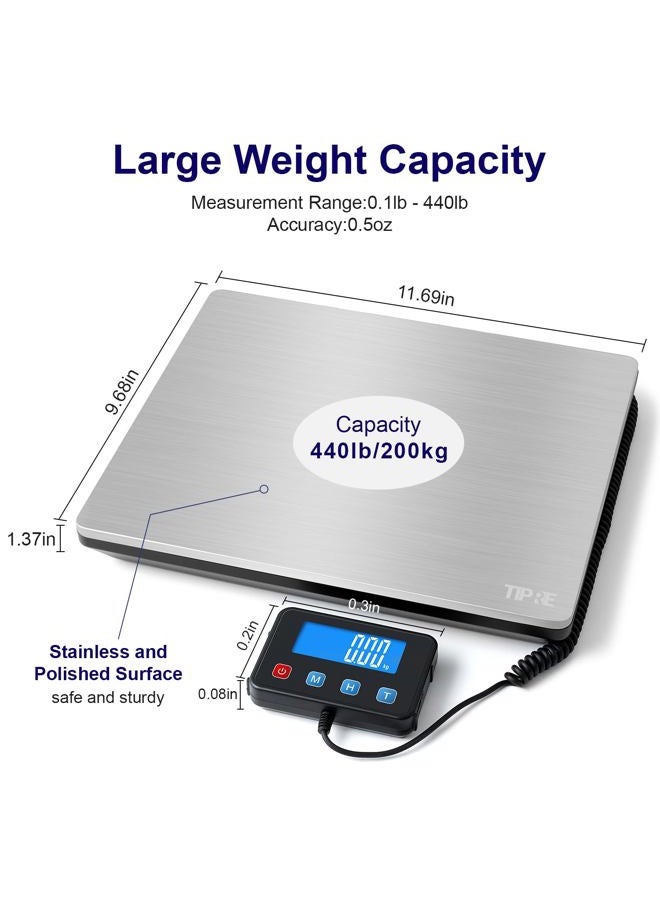 TIPRE Digital Shipping Postal Scale 440lb/200kg with Hold and Tare Function, Extended LCD Display for Packages Small Business, Mail, Warehouse, Home, Luggage, Battery&Charging Cable Included - Image 2