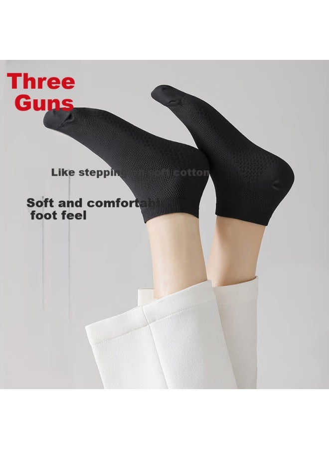 Threegun Touch Series Women's 100% Cotton Mesh Short Socks 10a Antibacterial Odor-resistant Breathable Socks - Image 4