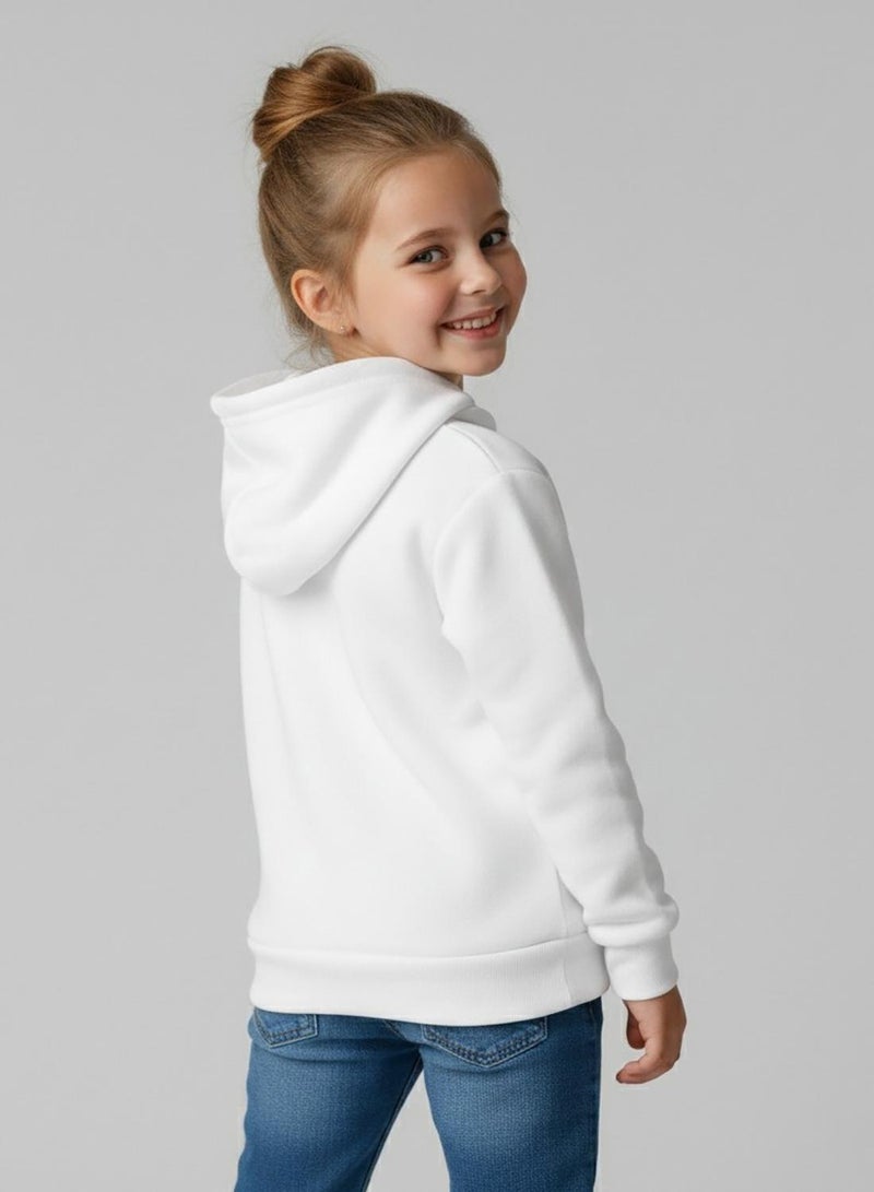 babyqlo Girls White Butterfly Print Winter Fleece Hoodie - Image 2