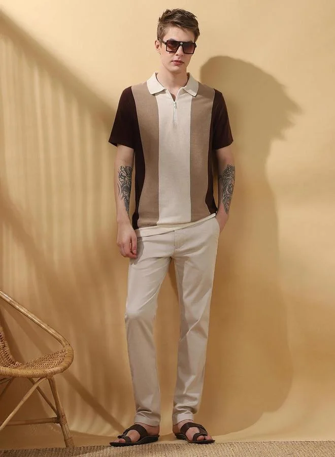 Dennis Lingo Men Striped Flat Knit Polo