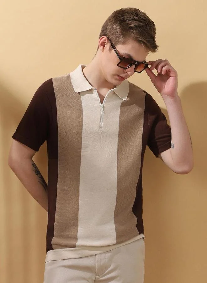 دينيس لينغو تيشيرت مخطط بياقة بولو وأكمام قصيرة