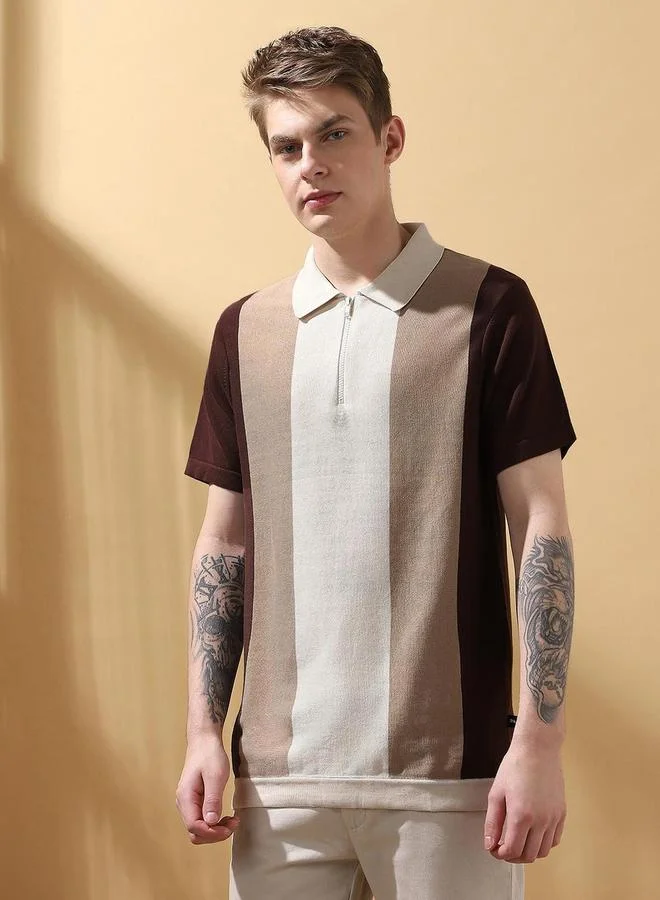 دينيس لينغو تيشيرت مخطط بياقة بولو وأكمام قصيرة