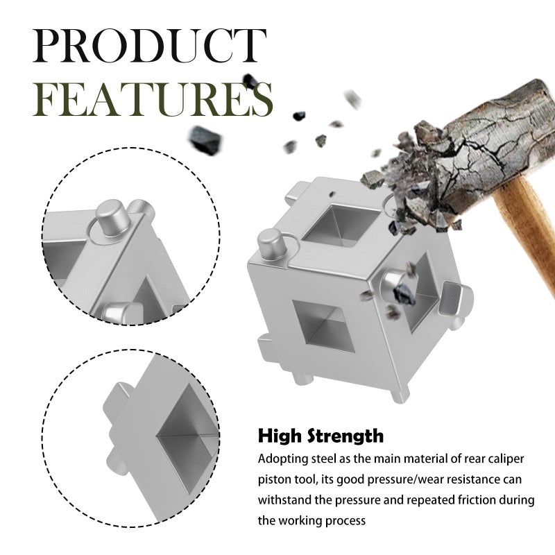 carleef Car Cube Brake Caliper Compression Tool with 3/8" Square Drive Hole,6 Sides Brake Piston Tool for Adjusting Pistons,Steel Car Accessories Rear Brakes Caliper Tools for Disc Brakes - Image 3