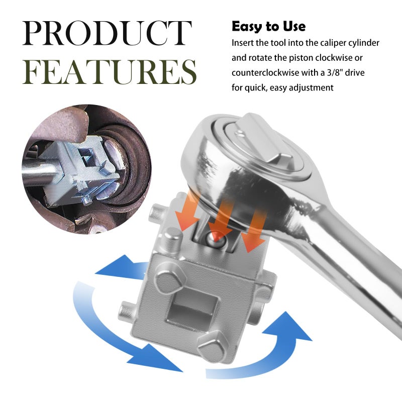 carleef Car Cube Brake Caliper Compression Tool with 3/8" Square Drive Hole,6 Sides Brake Piston Tool for Adjusting Pistons,Steel Car Accessories Rear Brakes Caliper Tools for Disc Brakes - Image 5
