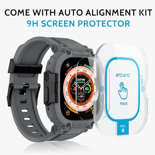amBand Bands Case Screen Protector Compatible with Apple Watch Ultra 3/2/1 49mm, M1 Sport Series Rugged Cover Strap and 9H Tempered Glass Film, Protective Bumper for iWatch 49 mm Men Gray - Image 2