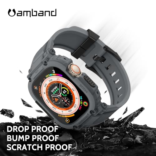 amBand Bands Case Screen Protector Compatible with Apple Watch Ultra 3/2/1 49mm, M1 Sport Series Rugged Cover Strap and 9H Tempered Glass Film, Protective Bumper for iWatch 49 mm Men Gray - Image 4