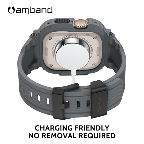 amBand Bands Case Screen Protector Compatible with Apple Watch Ultra 3/2/1 49mm, M1 Sport Series Rugged Cover Strap and 9H Tempered Glass Film, Protective Bumper for iWatch 49 mm Men Gray - Image 5