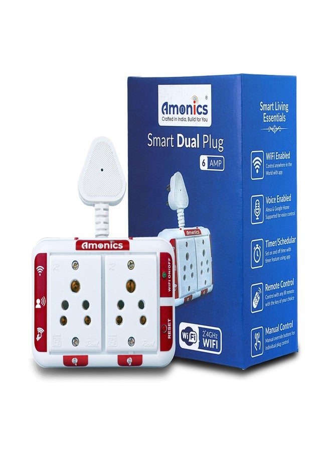 Amonics مقبس أمونيكس الذكي ثنائي العقدة 6 أمبير - يصل إلى 500 واط لكل مقبس، صغير الحجم وبدون موزع، يتم التحكم فيه عبر التطبيق، متوافق مع أليكسا وجوجل هوم - مقبس منزلي ذكي يعمل بالصوت (أبيض) - Image 1