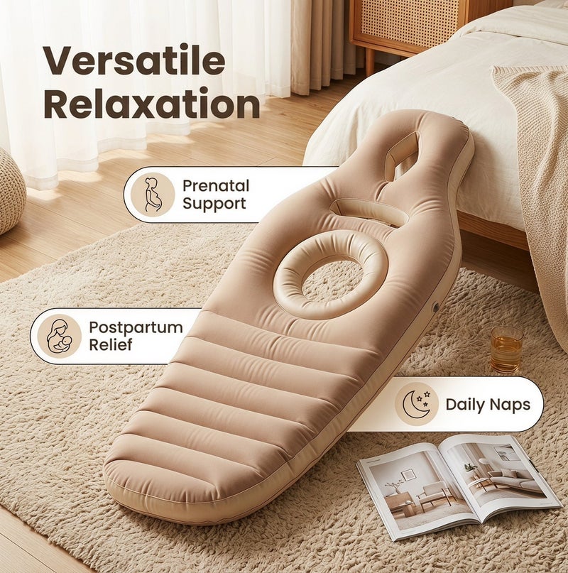 Bluejw Pregnancy Inflatable Sleeping Mat, Maternity Belly Support Pillow with Raised-Ripple Quilted Design, Hollow Cutout, Face & Hand Hole for Pregnant Women Back Pressure Relief, Postpartum Waist Comfort - Image 5