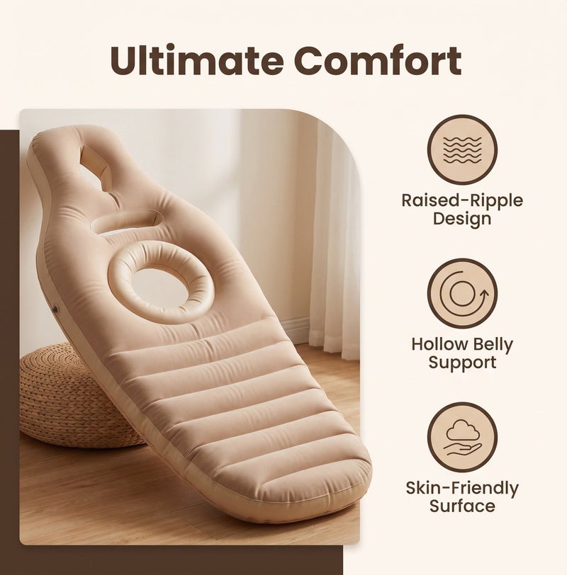 Bluejw Pregnancy Inflatable Sleeping Mat, Maternity Belly Support Pillow with Raised-Ripple Quilted Design, Hollow Cutout, Face & Hand Hole for Pregnant Women Back Pressure Relief, Postpartum Waist Comfort - Image 2